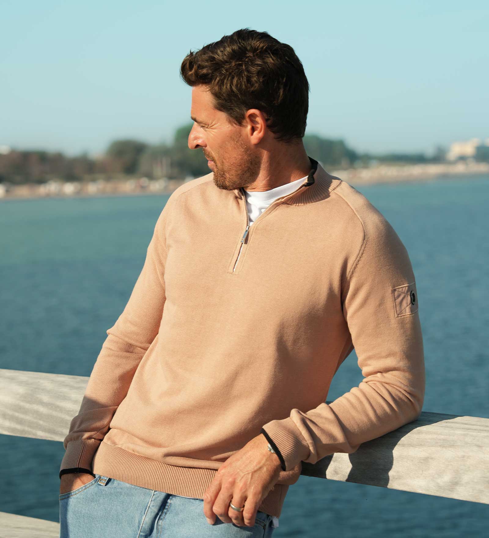 Pull zippé Beige pour Hommes 